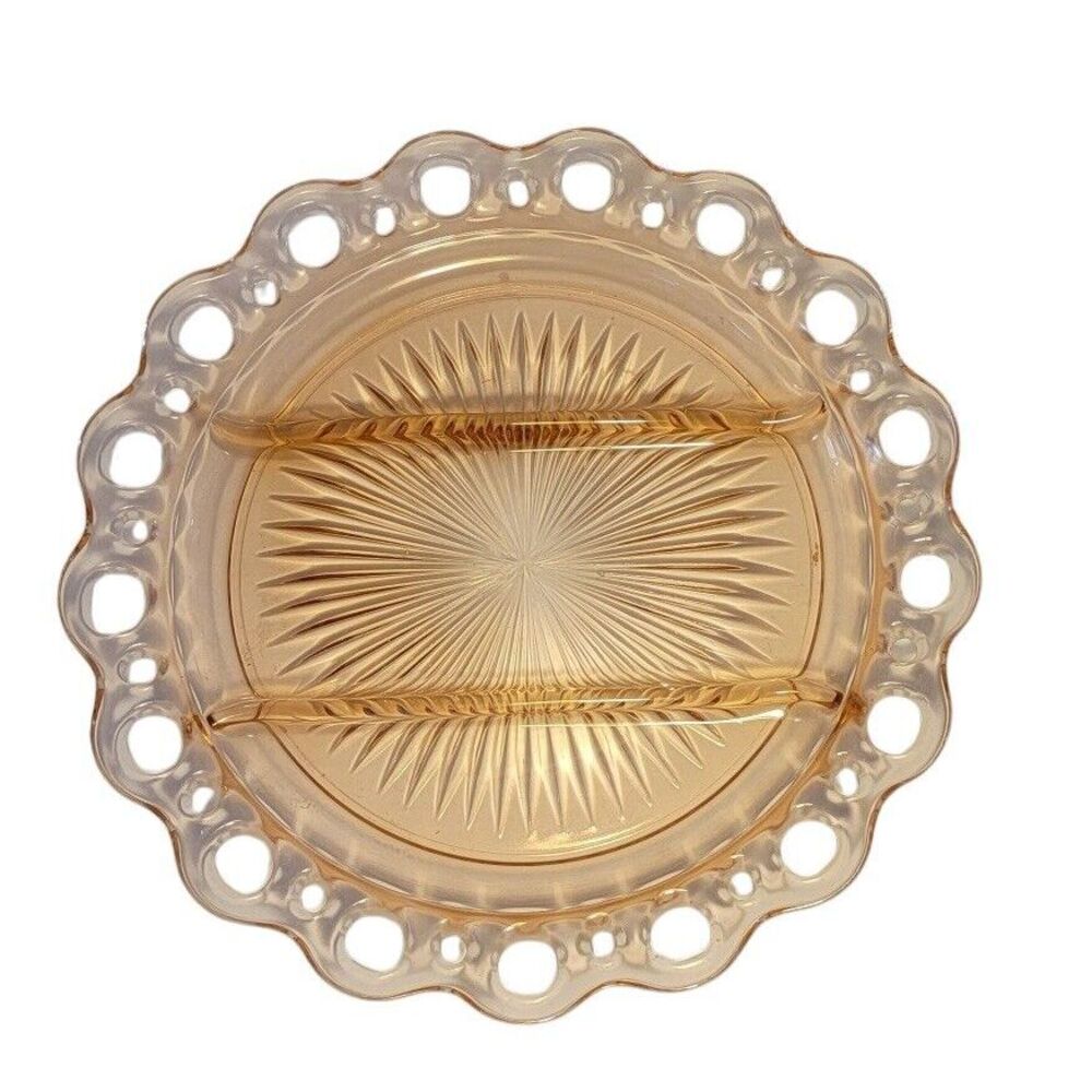 Depression Glass Anchor Hocking Old Colony / Lace Edge Pink 3 pt Divided Relish
